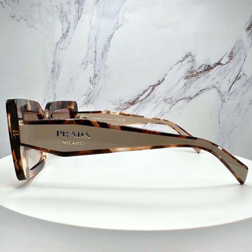 New PRADA Sunglasses Brown Beige Caramel Tortoise Gold Symbole Womens Rectangle - Picture 4 of 16